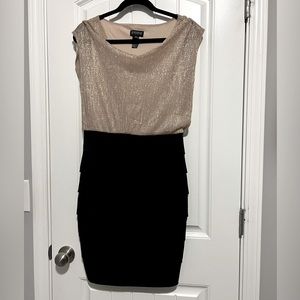 Enfocus Studio beautiful metallic Gold black sheath dress